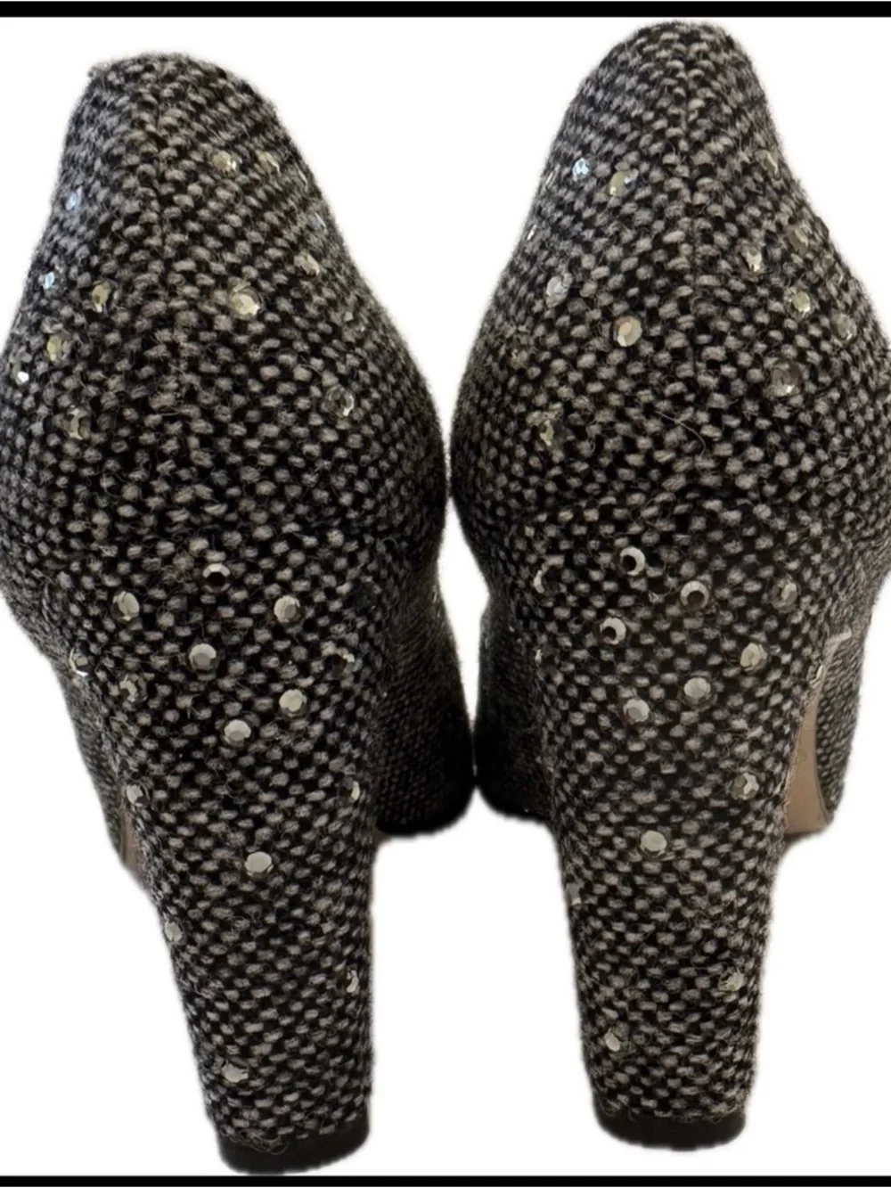 Bottega Veneta heels*Studded Tweed Block Heel Pumps - Black & White*Sz 6*VTG*